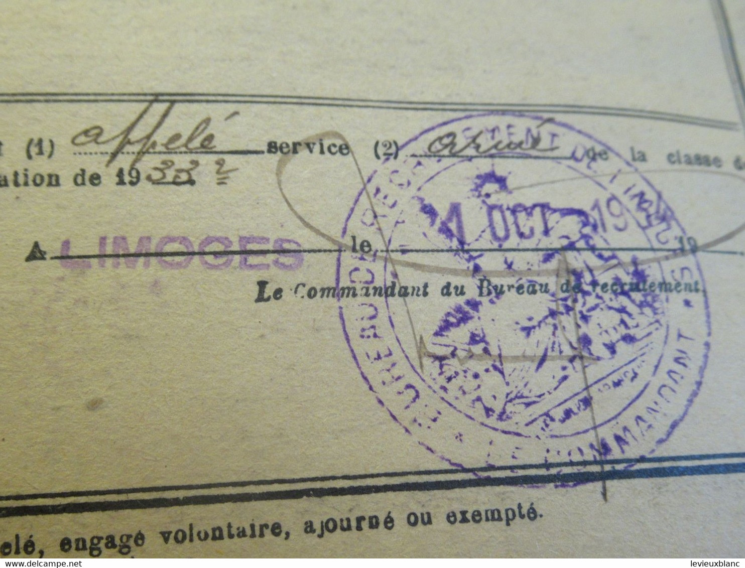Livret Individuel/ Fascicule de Mobilisation/Bonneau/Saint Yrieix Haute-Vienne/Classe 1933/ 1934-1940       AEC240