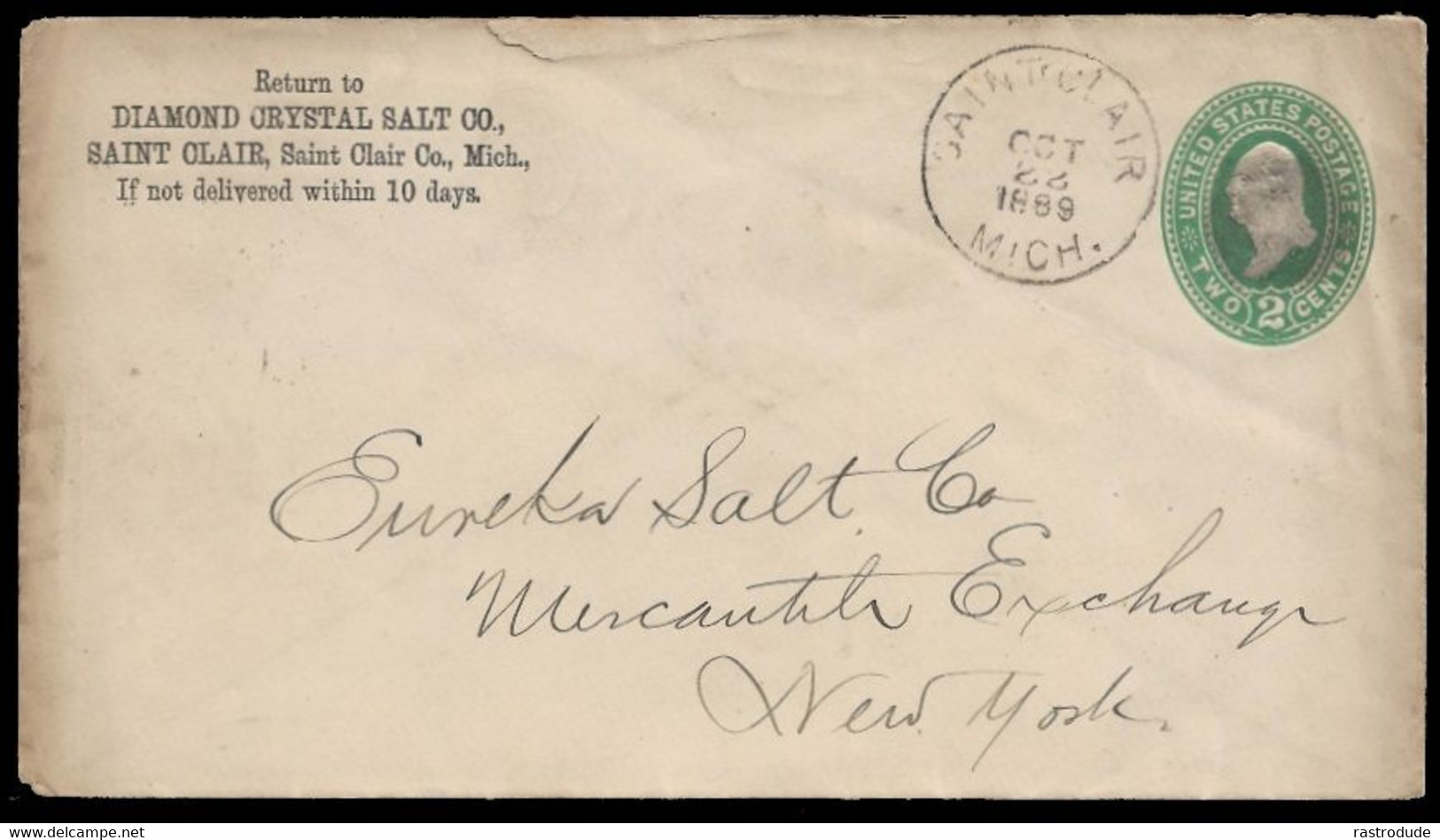 1889 Oct. 22, 2c PSE Printed To Order DIAMOND CRYSTAL SALT Cº To NEW YORK ( MINERALS ) - Minerali