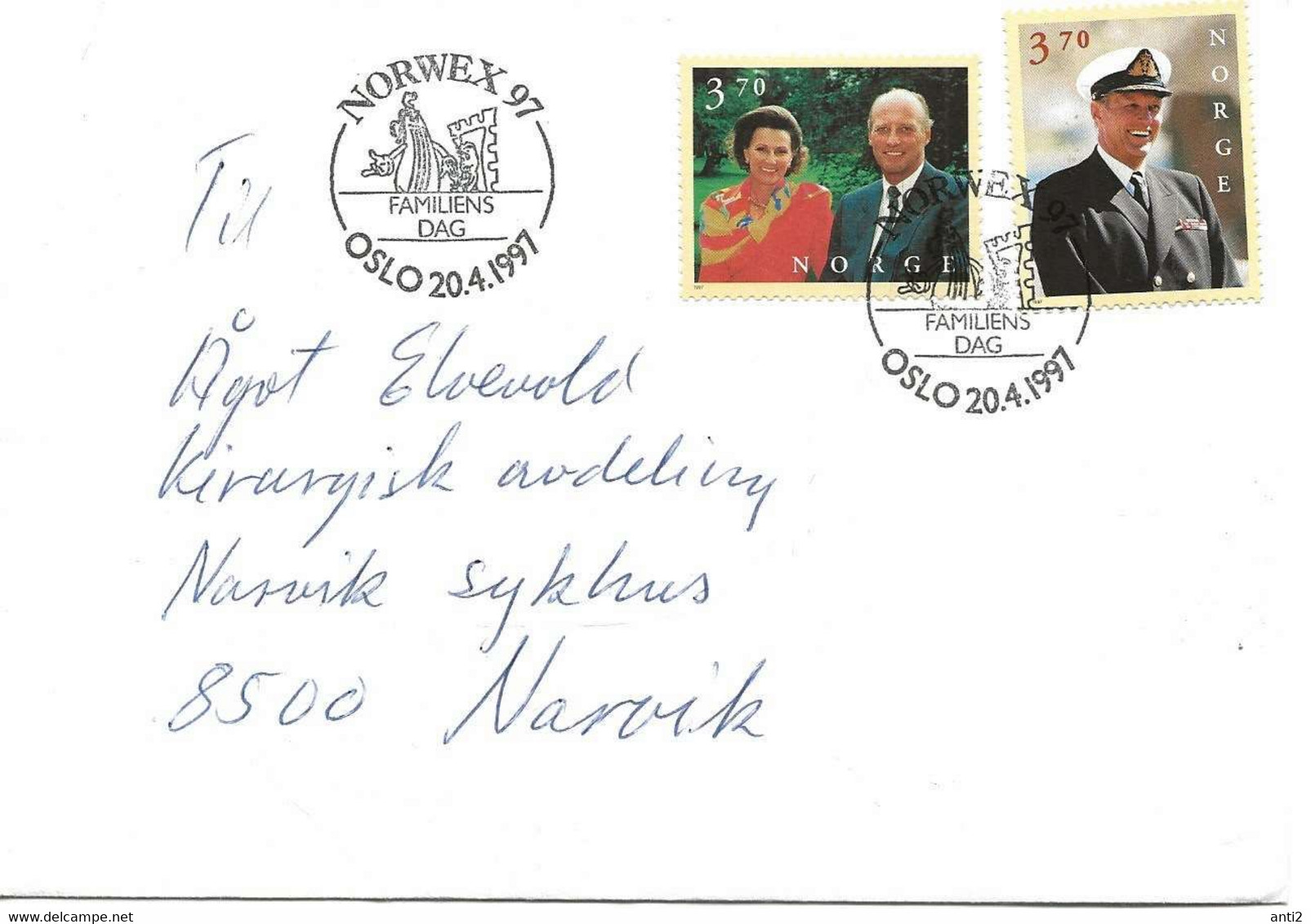 Norway 1997  Cover With Cancelled Norwex 97 - Familys Day, Mi 1244-1245 King And Queen  20.4.97 - Lettres & Documents