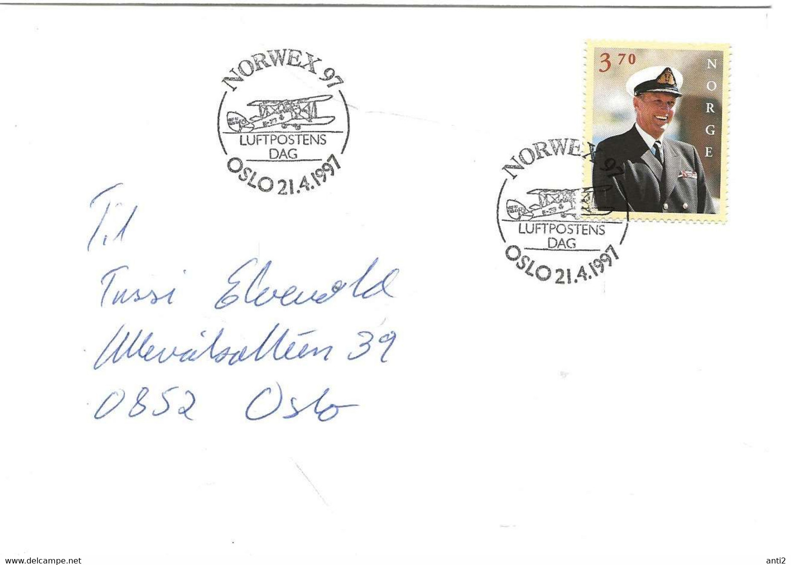 Norway 1997  Cover With Cancellled Norwex 97 - Airmail Day, Mi 1244 King   21.4.97 - Lettres & Documents