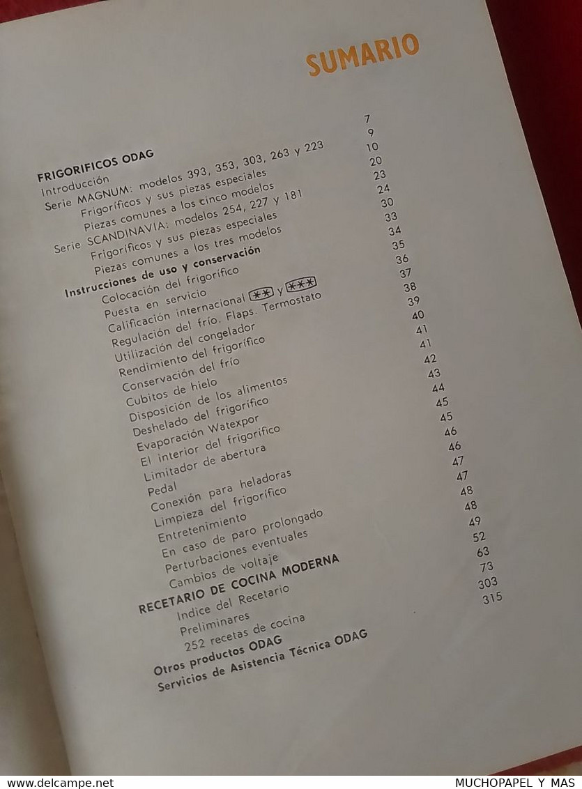 LIBRO RECETARIO DE COCINA 252 RECETAS MODERNAS, ODAG 1968 INSTRUCCIONES FRIGORÍFICOS MAGNUM SCANDINAVIA..KITCHEN RECIPES