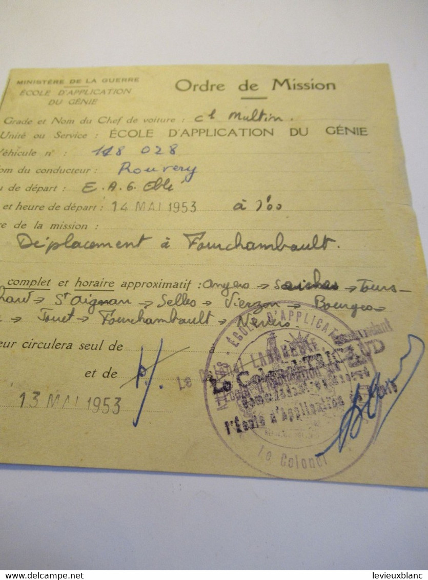 Livret d'itinéraires  et de personnes transportées/IIIéme Région Militaire/6éme Régt   du Génie/1953              AEC241