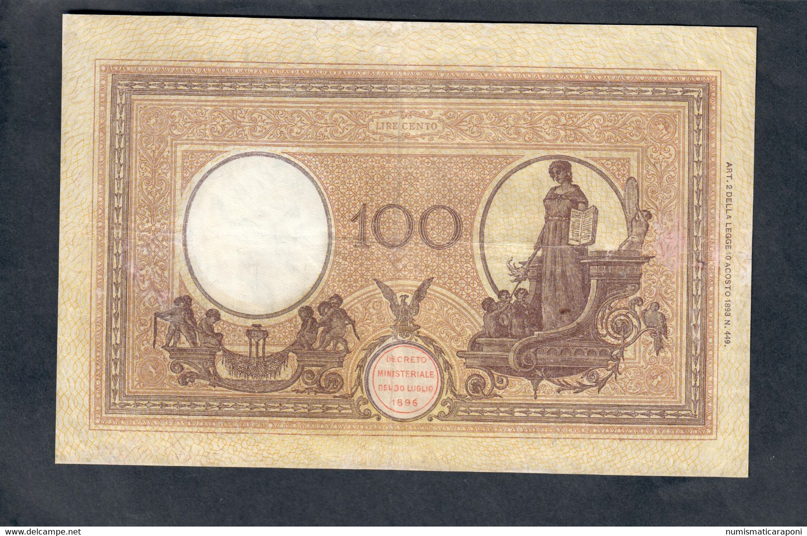 100 LIRE AZZURRINO DECRETO 08 08 1926 R3 RRR Biglietto Restaurato Fori Otturati LOTTO 1735 - 100 Lire