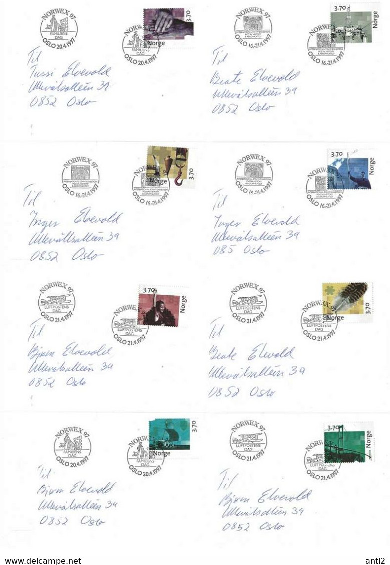 Norway 1997  Covers With Cancellled Norwex 97 - Family And Airmail Day, Mi  1249 - 1256 Posten 350 Years 16.-21.4.97 - Brieven En Documenten