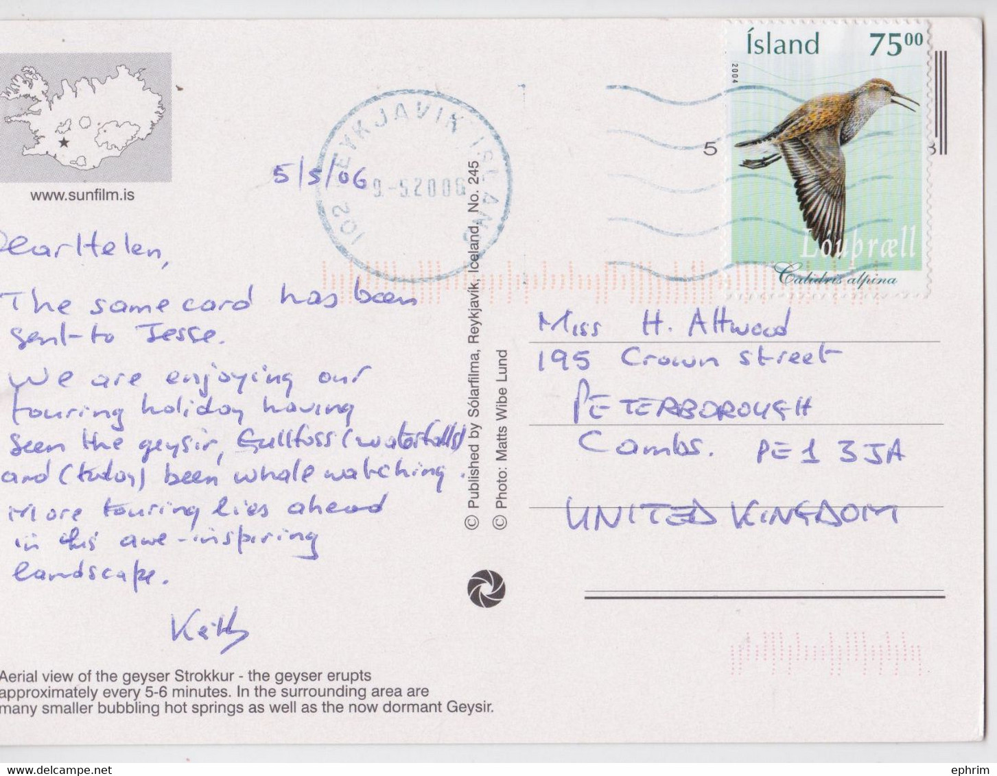 Iceland Islande Carte Postale Affranchissement Timbre Oiseau Bird Stamp Franking Postcard - Lettres & Documents