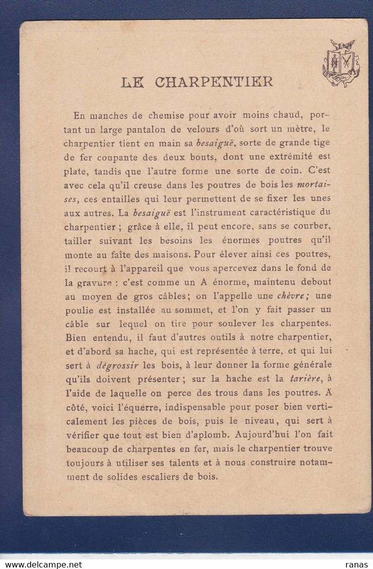 Chromo Art Nouveau Métier Voir Dos Litho Dorures 9,5 X 13,5 Charpentier - Artisanat