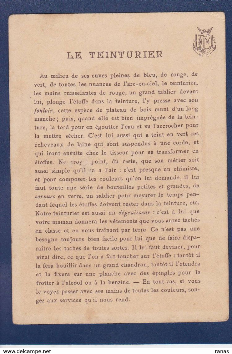 Chromo Art Nouveau Métier Voir Dos Litho Dorures 9,5 X 13,5 Teinturier - Artisanat