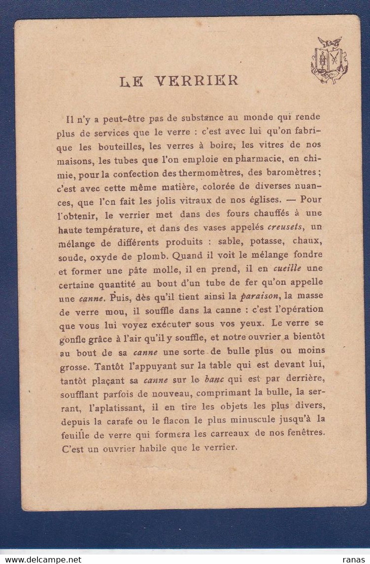 Chromo Art Nouveau Métier Voir Dos Litho Dorures 9,5 X 13,5 Verrier - Artisanat