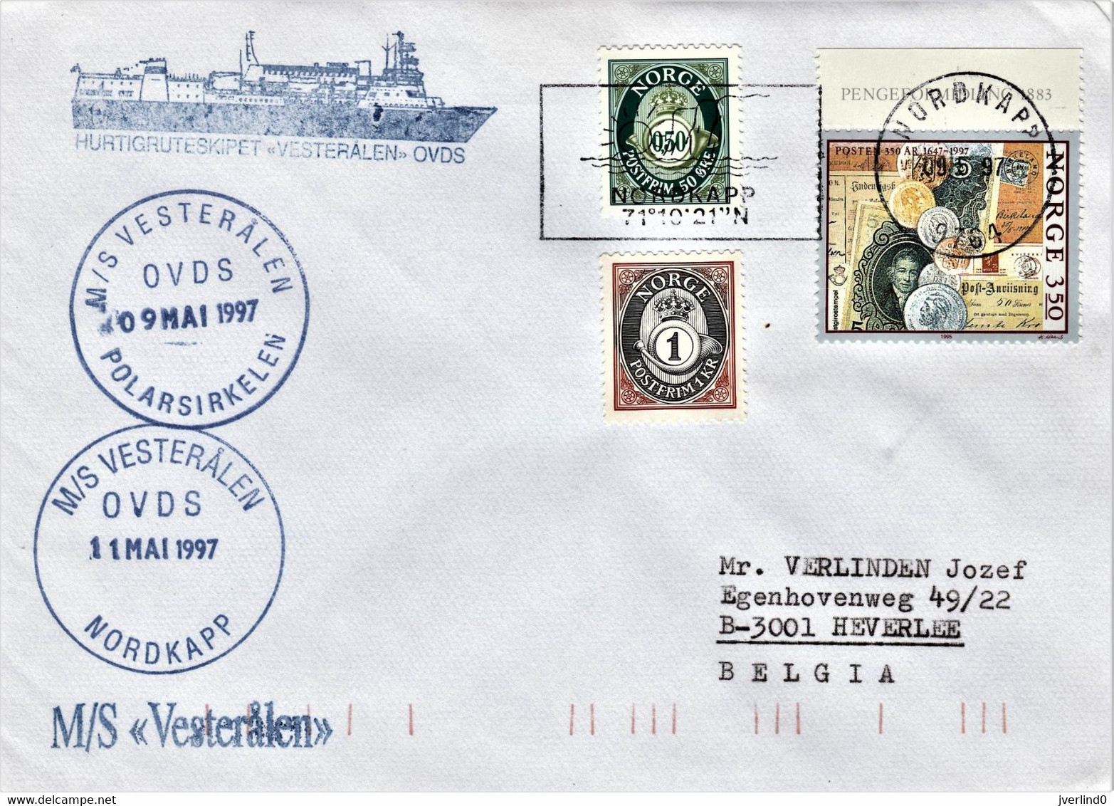 North Cape 9 May 1997 = Cachets M/S Vesteralen - Covers & Documents