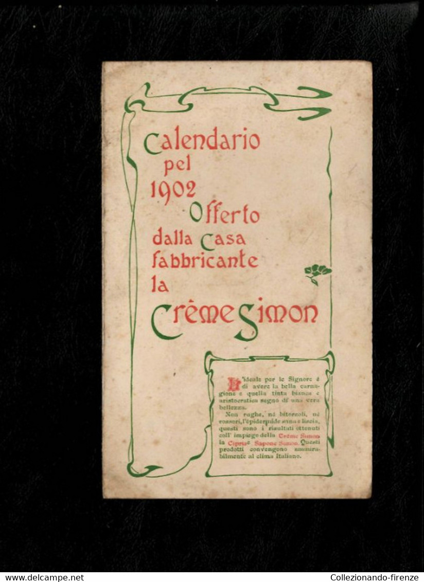 Calendario 1902 Offerto Dalla Casa Fabbricante Creme E Simone - Small : 1901-20