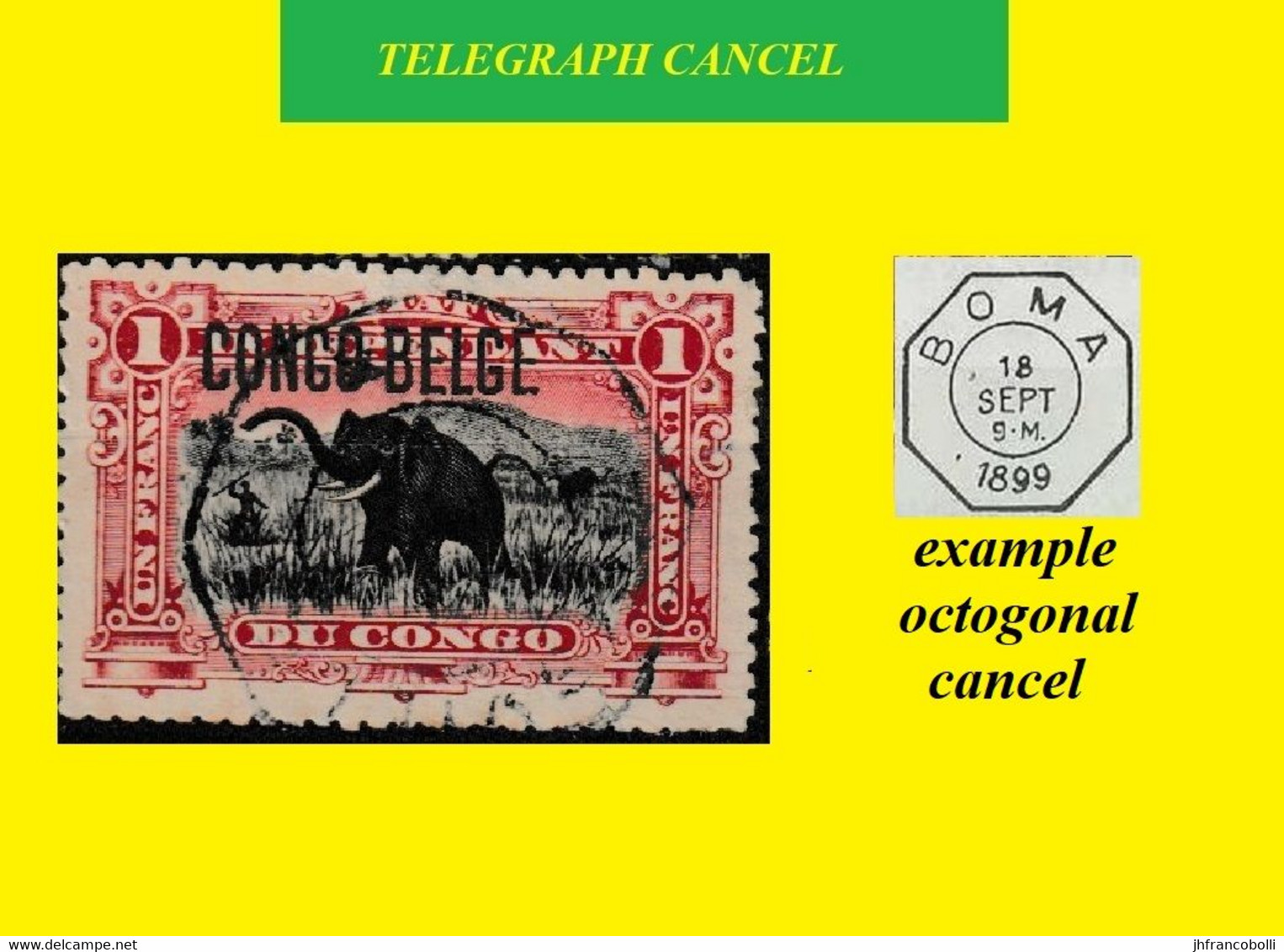 1909 CONGO FREE STATE / ETAT IND. DU CONGO TELEGRAPH (octogonal) CANCEL ON EIC 046 RED ELEPHANT (TYPO TYPE) - Telegramme