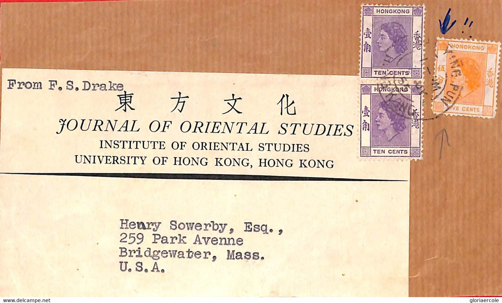 Aa6817 - HONG KONG - POSTAL HISTORY - CUT OUT From SAI YUNG PUN To The USA  1955 - Covers & Documents