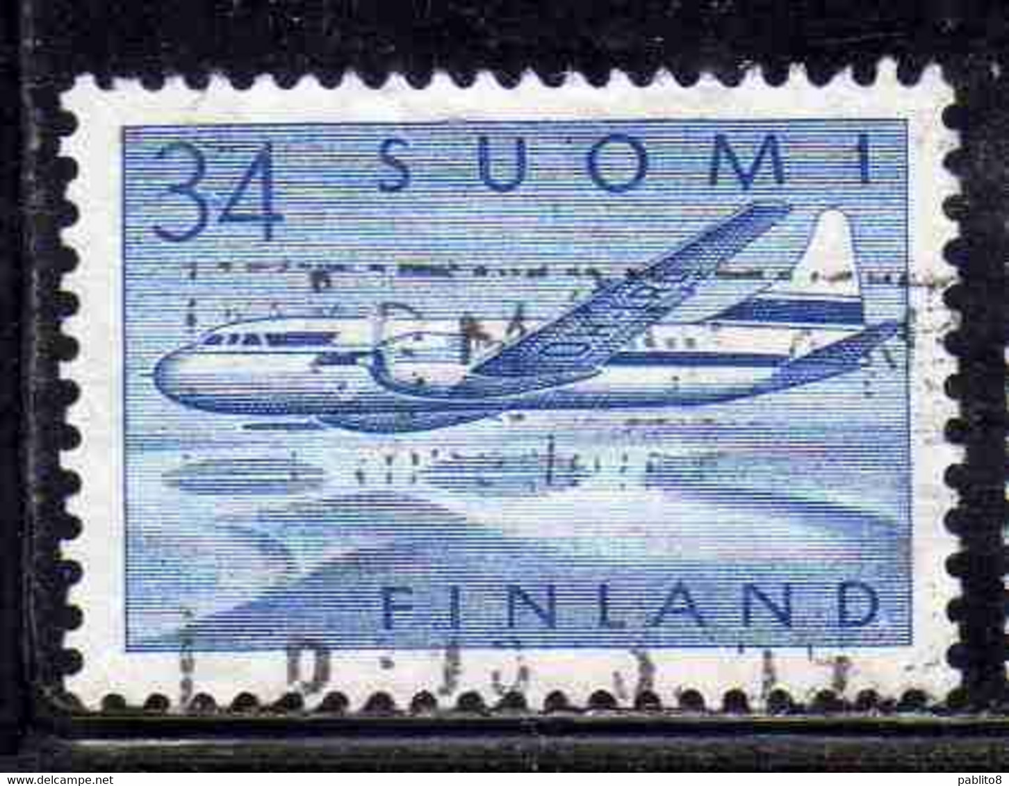 SUOMI FINLAND FINLANDIA FINLANDE 1958 AIR POST MAIL AIRMAIL CONVAIR OVER LAKES 34m USED USATO OBLITERE' - Used Stamps