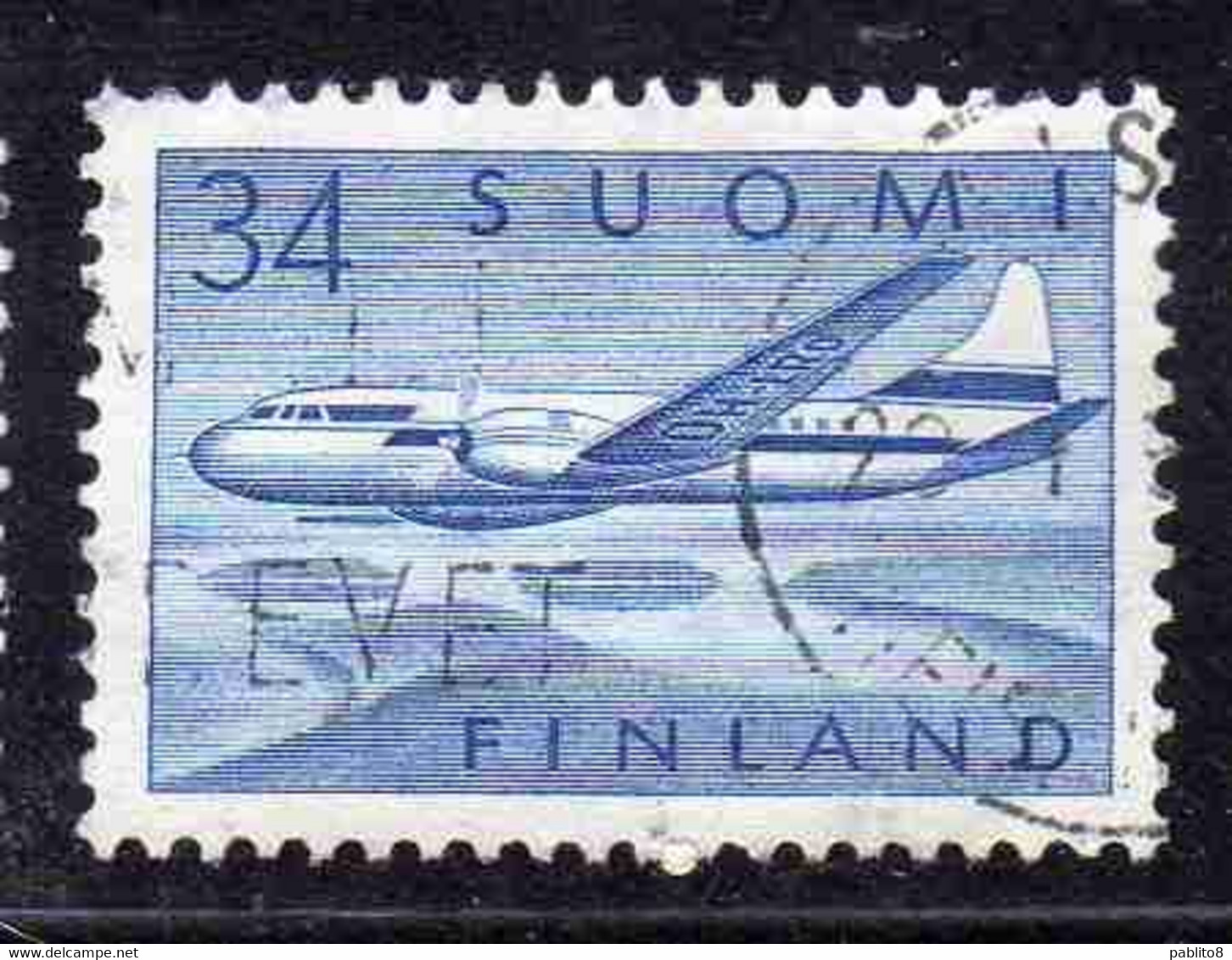 SUOMI FINLAND FINLANDIA FINLANDE 1958 AIR POST MAIL AIRMAIL CONVAIR OVER LAKES 34m USED USATO OBLITERE' - Used Stamps