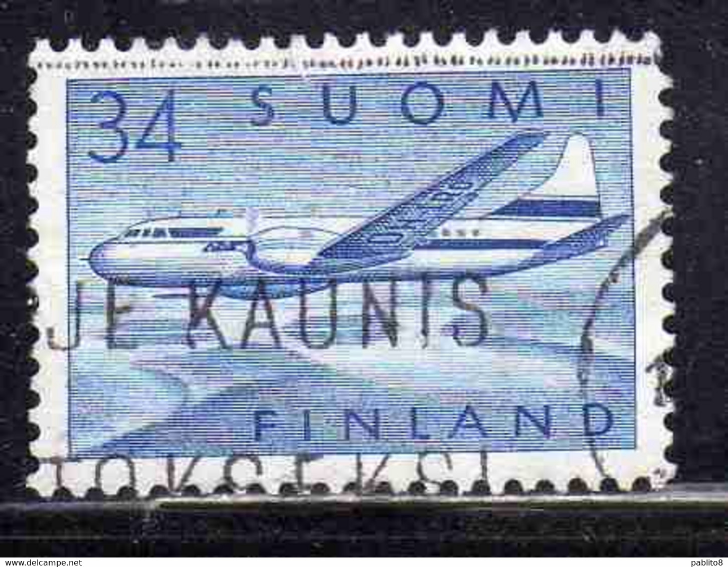 SUOMI FINLAND FINLANDIA FINLANDE 1958 AIR POST MAIL AIRMAIL CONVAIR OVER LAKES 34m USED USATO OBLITERE' - Gebraucht