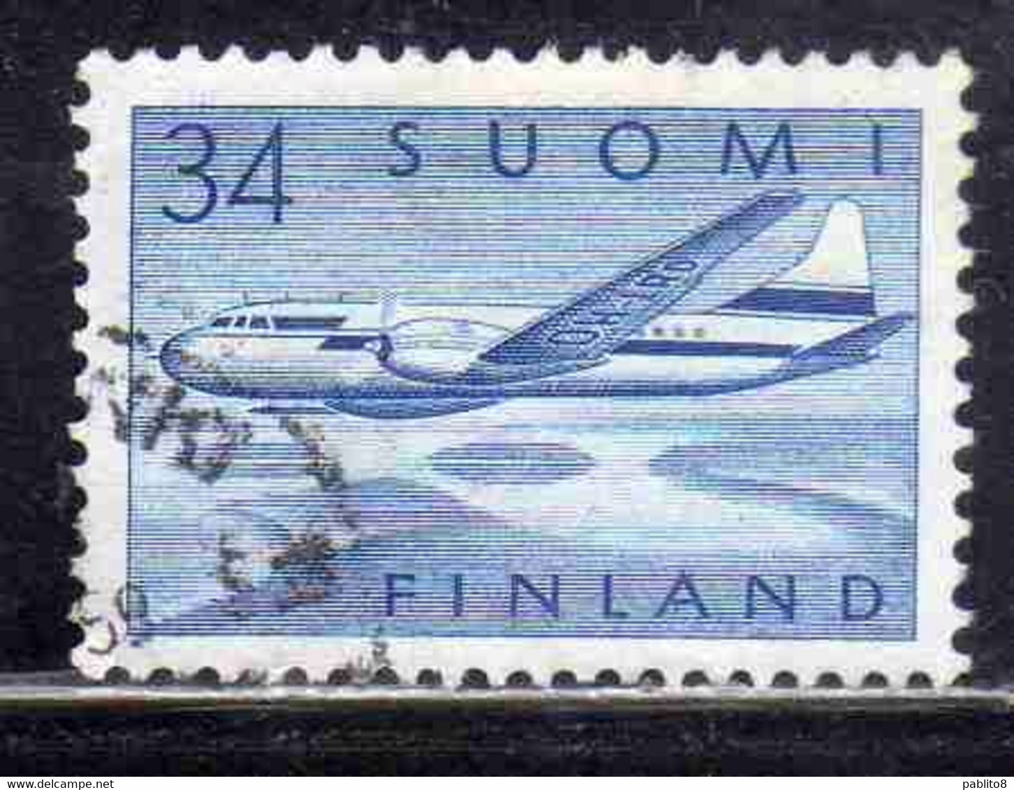 SUOMI FINLAND FINLANDIA FINLANDE 1958 AIR POST MAIL AIRMAIL CONVAIR OVER LAKES 34m USED USATO OBLITERE' - Used Stamps