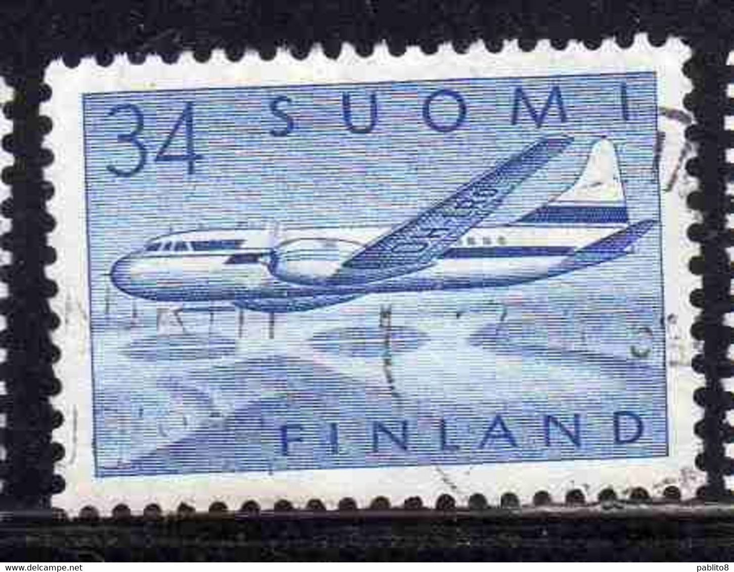 SUOMI FINLAND FINLANDIA FINLANDE 1958 AIR POST MAIL AIRMAIL CONVAIR OVER LAKES 34m USED USATO OBLITERE' - Gebruikt