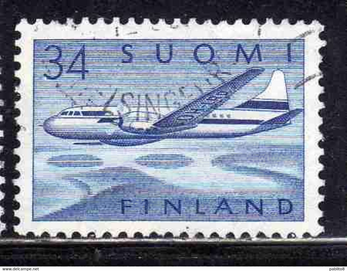 SUOMI FINLAND FINLANDIA FINLANDE 1958 AIR POST MAIL AIRMAIL CONVAIR OVER LAKES 34m USED USATO OBLITERE' - Used Stamps