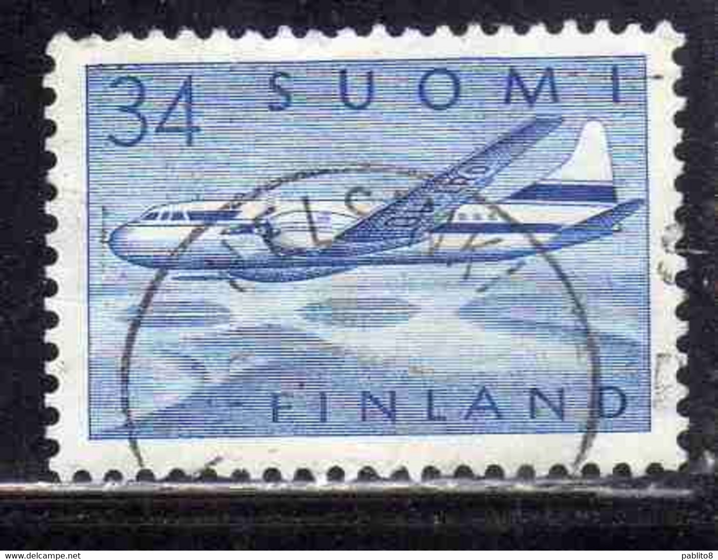 SUOMI FINLAND FINLANDIA FINLANDE 1958 AIR POST MAIL AIRMAIL CONVAIR OVER LAKES 34m USED USATO OBLITERE' - Usados