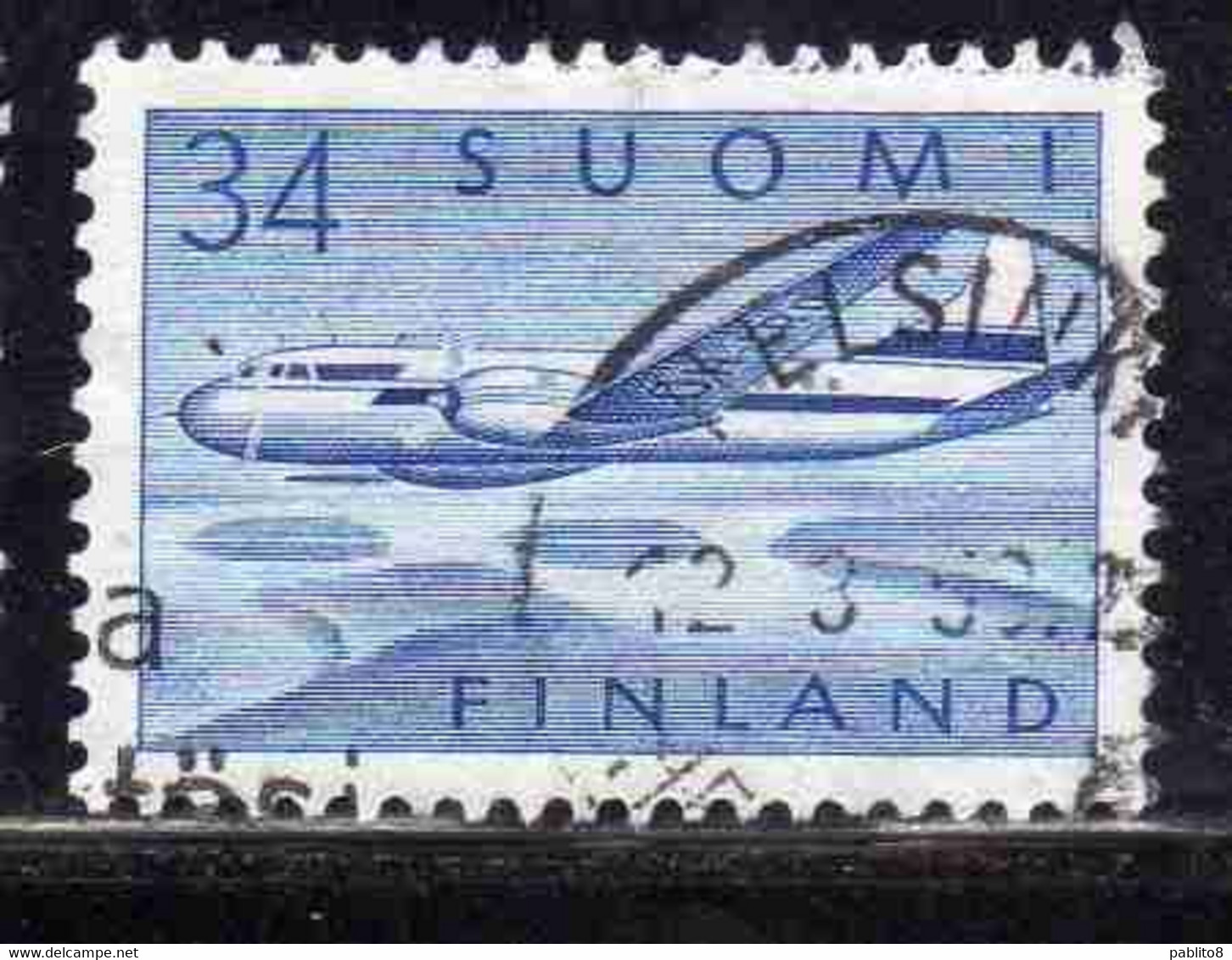 SUOMI FINLAND FINLANDIA FINLANDE 1958 AIR POST MAIL AIRMAIL CONVAIR OVER LAKES 34m USED USATO OBLITERE' - Usati