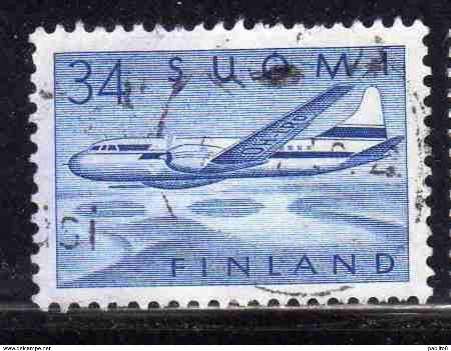 SUOMI FINLAND FINLANDIA FINLANDE 1958 AIR POST MAIL AIRMAIL CONVAIR OVER LAKES 34m USED USATO OBLITERE' - Used Stamps