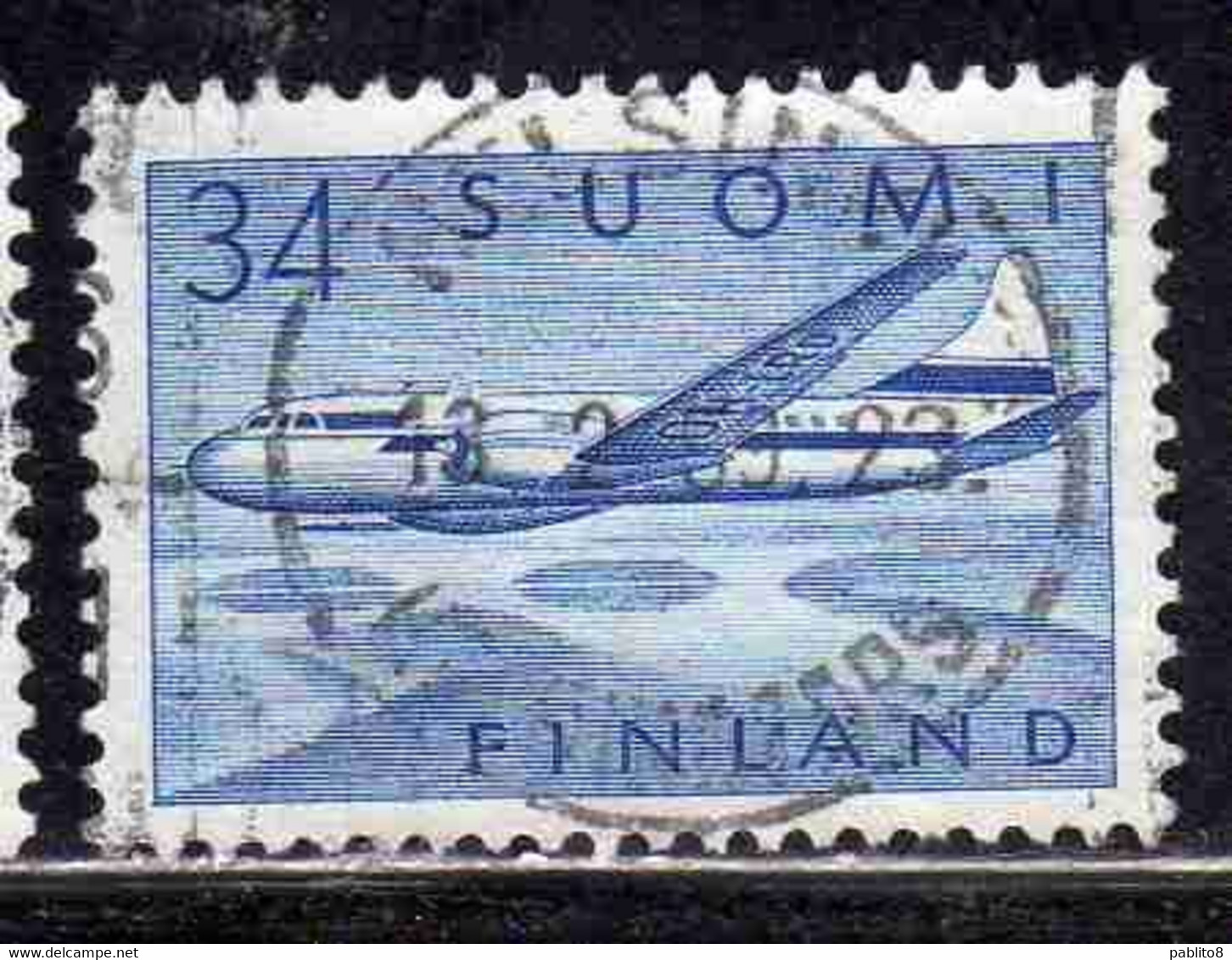 SUOMI FINLAND FINLANDIA FINLANDE 1958 AIR POST MAIL AIRMAIL CONVAIR OVER LAKES 34m USED USATO OBLITERE' - Used Stamps