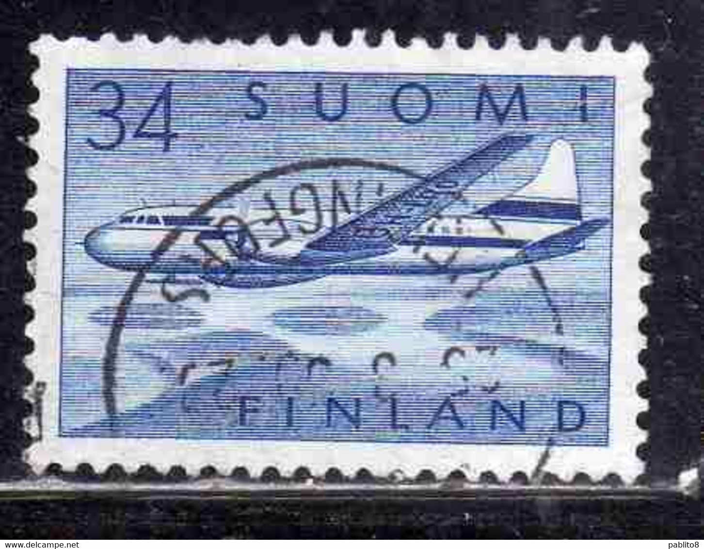 SUOMI FINLAND FINLANDIA FINLANDE 1958 AIR POST MAIL AIRMAIL CONVAIR OVER LAKES 34m USED USATO OBLITERE' - Used Stamps