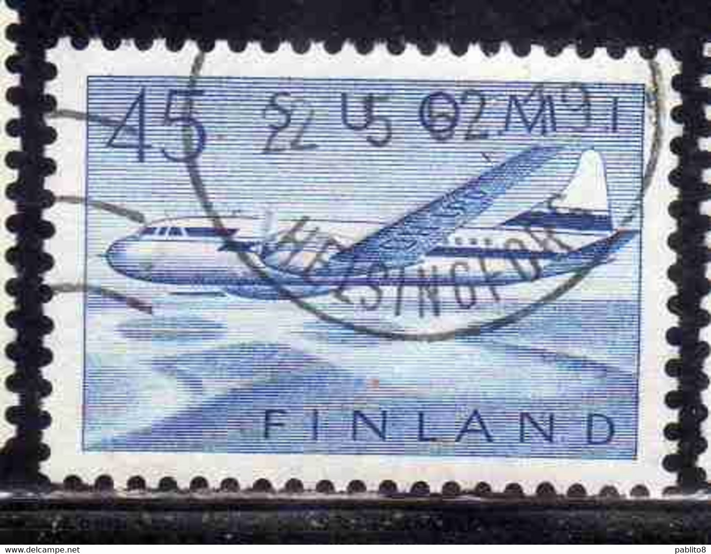 SUOMI FINLAND FINLANDIA FINLANDE 1958 AIR POST MAIL AIRMAIL CONVAIR OVER LAKES 34m USED USATO OBLITERE' - Used Stamps