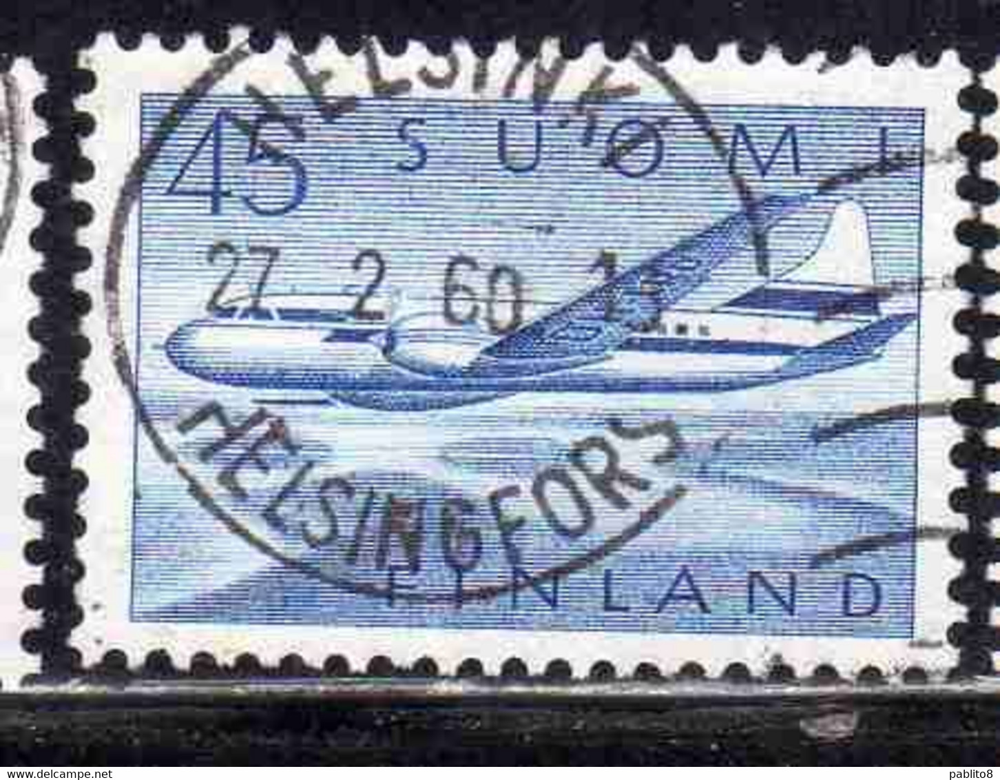 SUOMI FINLAND FINLANDIA FINLANDE 1958 AIR POST MAIL AIRMAIL CONVAIR OVER LAKES 34m USED USATO OBLITERE' - Usados