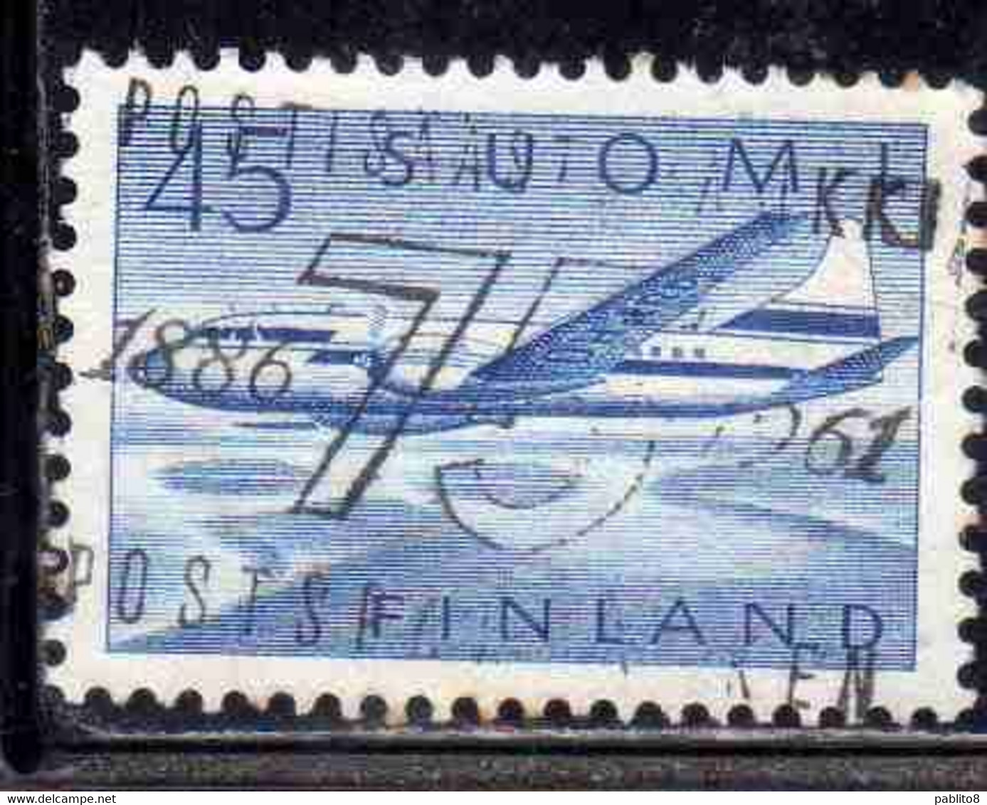 SUOMI FINLAND FINLANDIA FINLANDE 1958 AIR POST MAIL AIRMAIL CONVAIR OVER LAKES 34m USED USATO OBLITERE' - Oblitérés