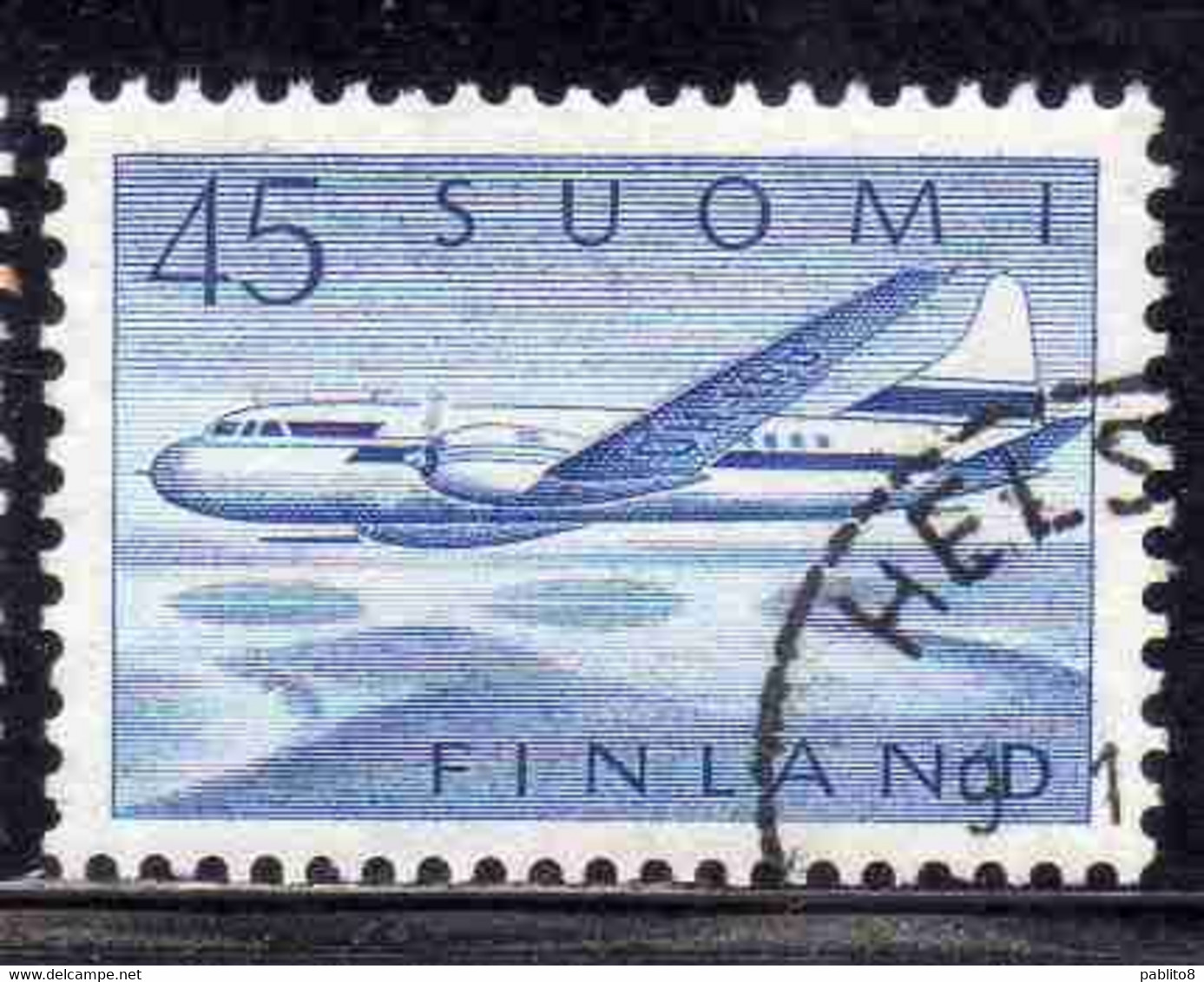 SUOMI FINLAND FINLANDIA FINLANDE 1958 AIR POST MAIL AIRMAIL CONVAIR OVER LAKES 34m USED USATO OBLITERE' - Used Stamps