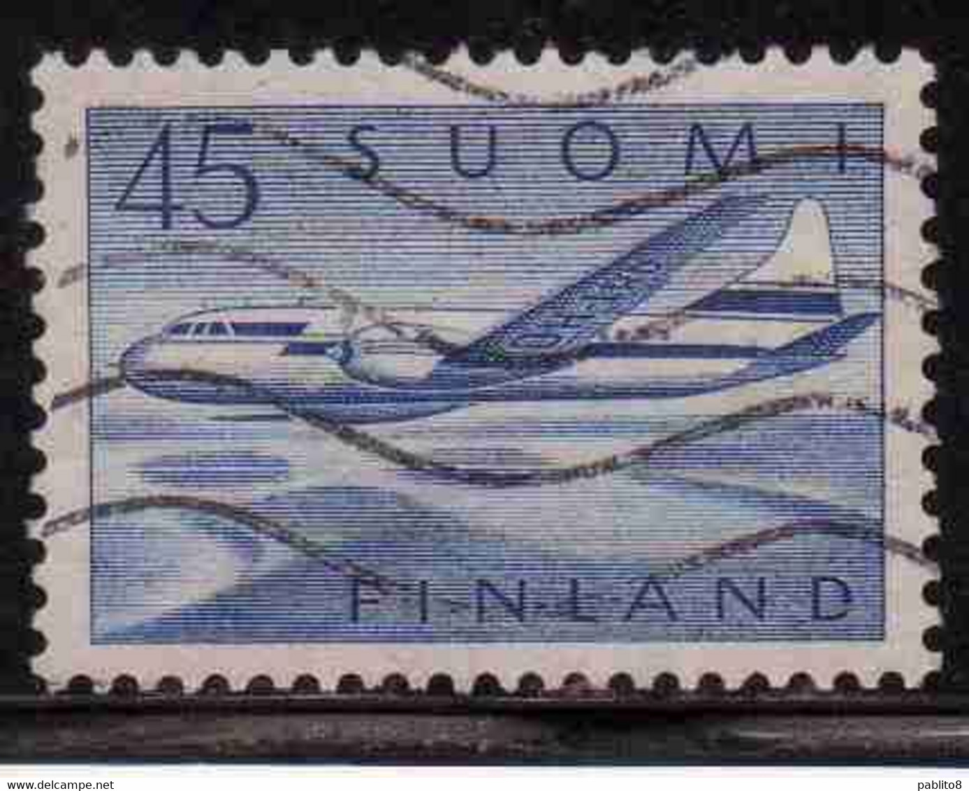 SUOMI FINLAND FINLANDIA FINLANDE 1958 AIR POST MAIL AIRMAIL CONVAIR OVER LAKES 34m USED USATO OBLITERE' - Used Stamps