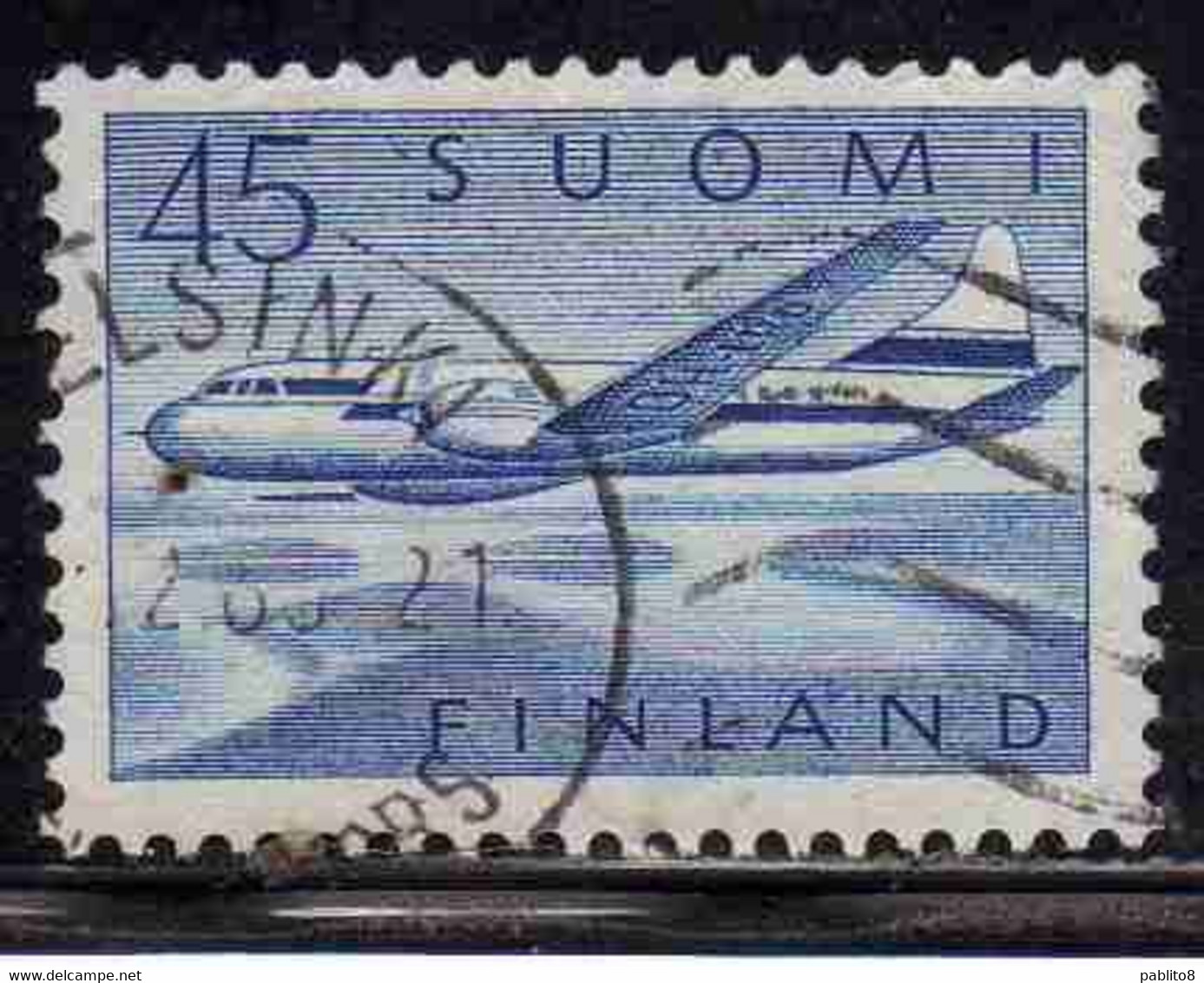 SUOMI FINLAND FINLANDIA FINLANDE 1958 AIR POST MAIL AIRMAIL CONVAIR OVER LAKES 34m USED USATO OBLITERE' - Usati