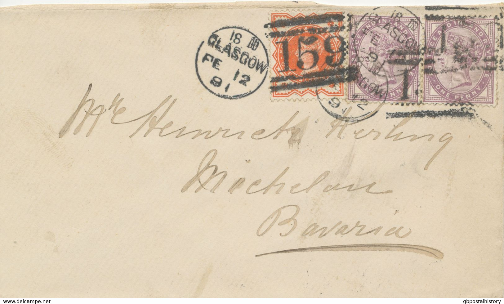 GB „159 / GLASGOW“ Scottish Duplex (4 Bars With Same Length, Rare Time Code „18 DD“, Datepart 19mm) On Superb Cover With - Briefe U. Dokumente