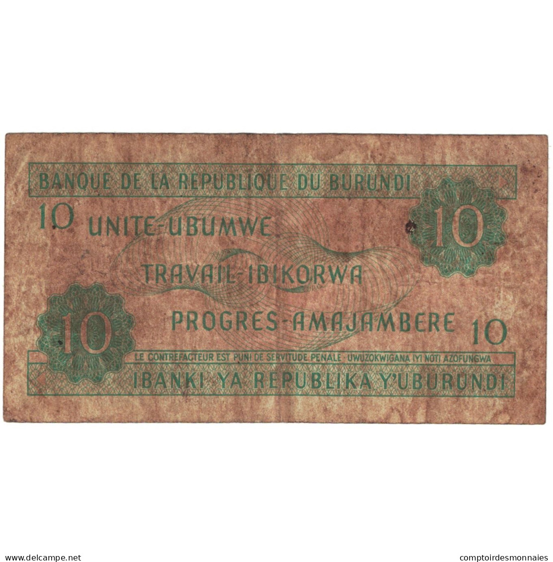 Billet, Burundi, 10 Francs, 2001, 2001-08-01, KM:33a, B - Burundi