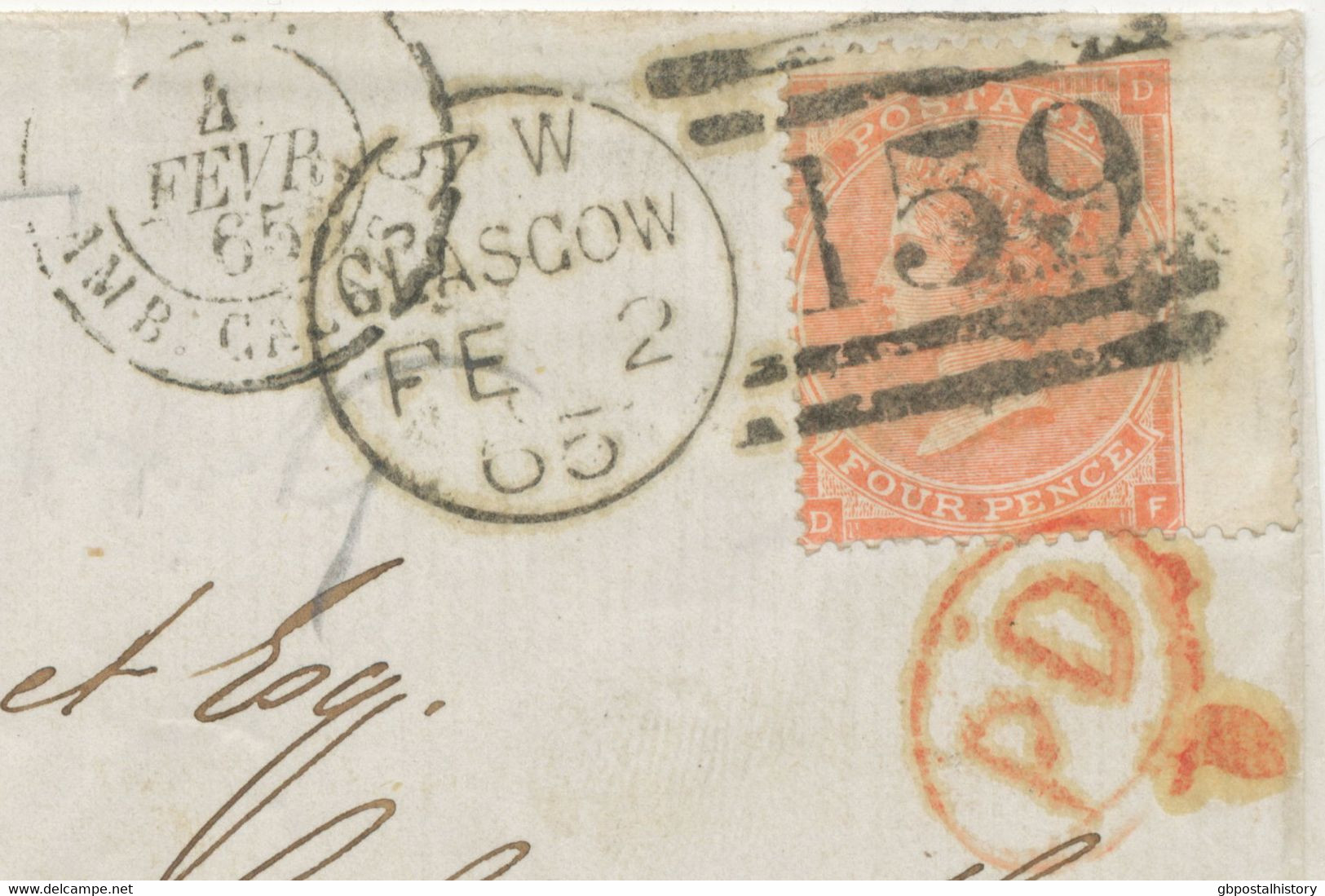 GB „159 / GLASGOW“ Scottish Duplex (4 Bars With Different Length, Time Code „7 W“, Datepart 20mm) On Superb Cover With - Lettres & Documents