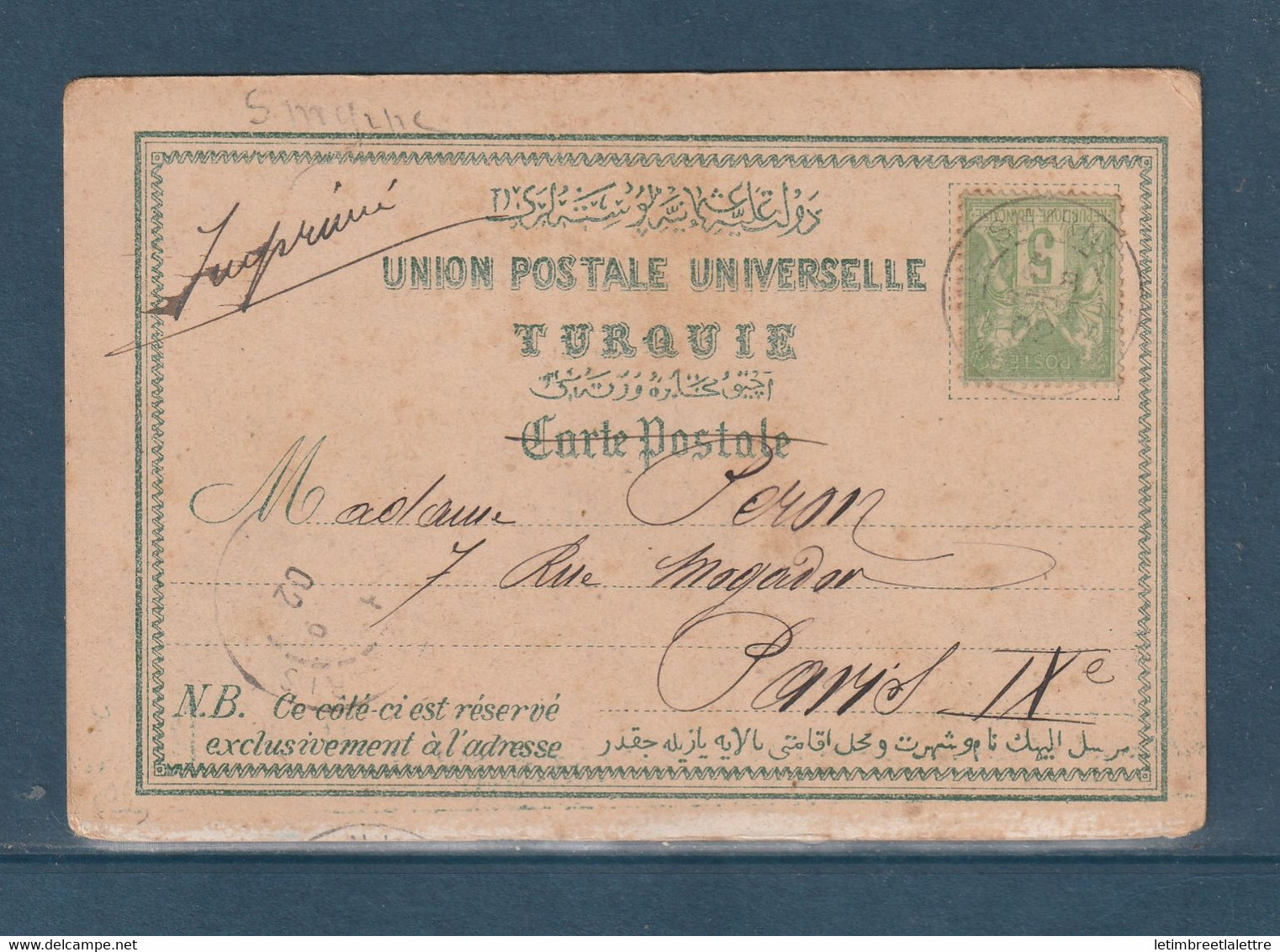 ⭐ France - YT N° 102 Oblitéré Smyrne - Sur Carte Postale Souvenir De Salonique - 1902 ⭐ - 1898-1900 Sage (Type III)