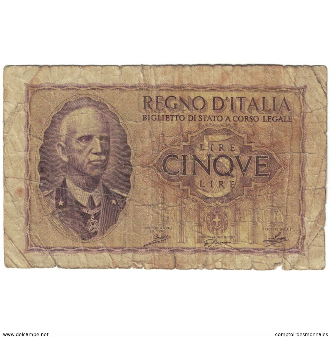 Billet, Italie, 5 Lire, KM:28, B - Regno D'Italia – 5 Lire