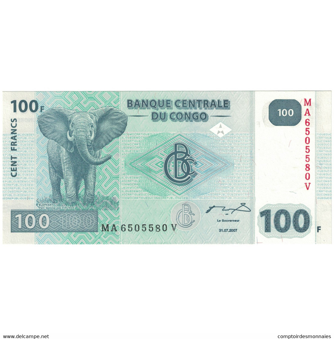 Billet, République Démocratique Du Congo, 100 Francs, 2007, 2007-07-31 - Republik Kongo (Kongo-Brazzaville)