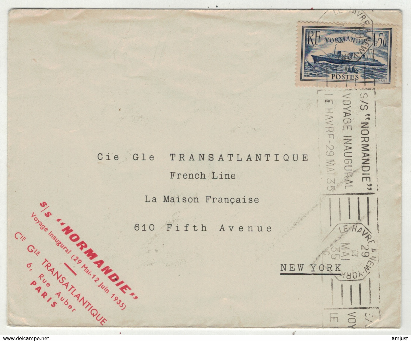 France // 1900-1945 // Lettre Du Voyage Inaugural Du "Normandie" Le 29 Mai 1935 - Covers & Documents