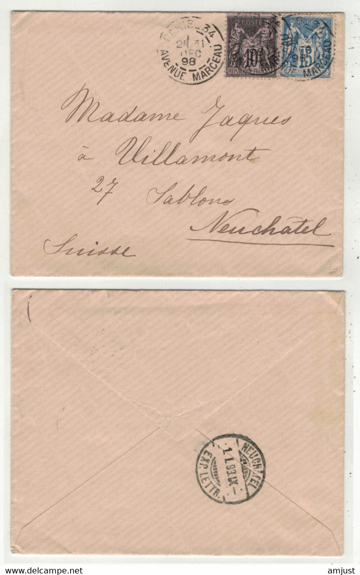 France // 1849-1900 // Lettre Pour La Suisse - 1876-1898 Sage (Type II)