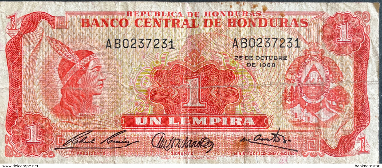 Honduras 1 Lempira, P-55a (25.10.1968) - Very Good - Honduras