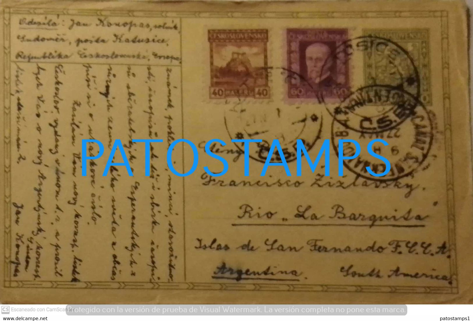 195705 CZECH REPUBLIC CANCEL YEAR 1927 CIRCULATED TO ARGENTINA POSTAL STATIONERY C/ POSTAGE ADDITIONAL POSTCARD - Ohne Zuordnung