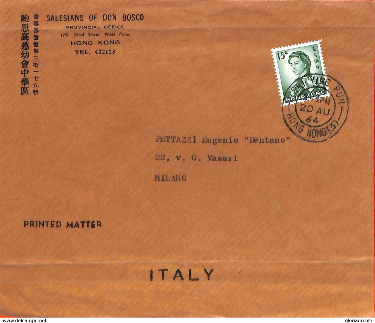 A6833 - HONG KONG - POSTAL HISTORY -  COVER To From SAI YUNG PUN To ITALY   1964 - Lettres & Documents