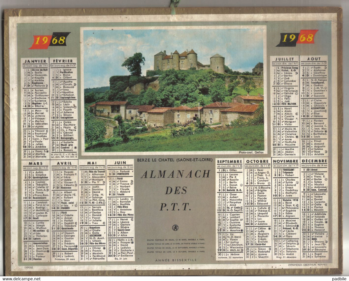 Calendrier Almanach Des P.T.T. 1968 - Grand Format : 1961-70