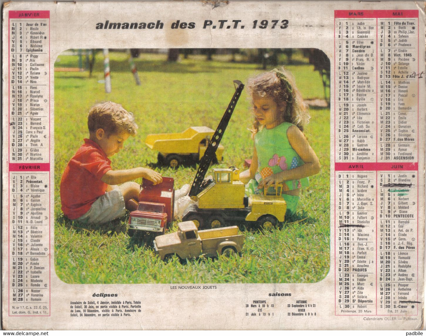 Calendrier Almanach Des P.T.T. 1976 Petite Fille Garçon  Grue Jouet - Big : 1971-80