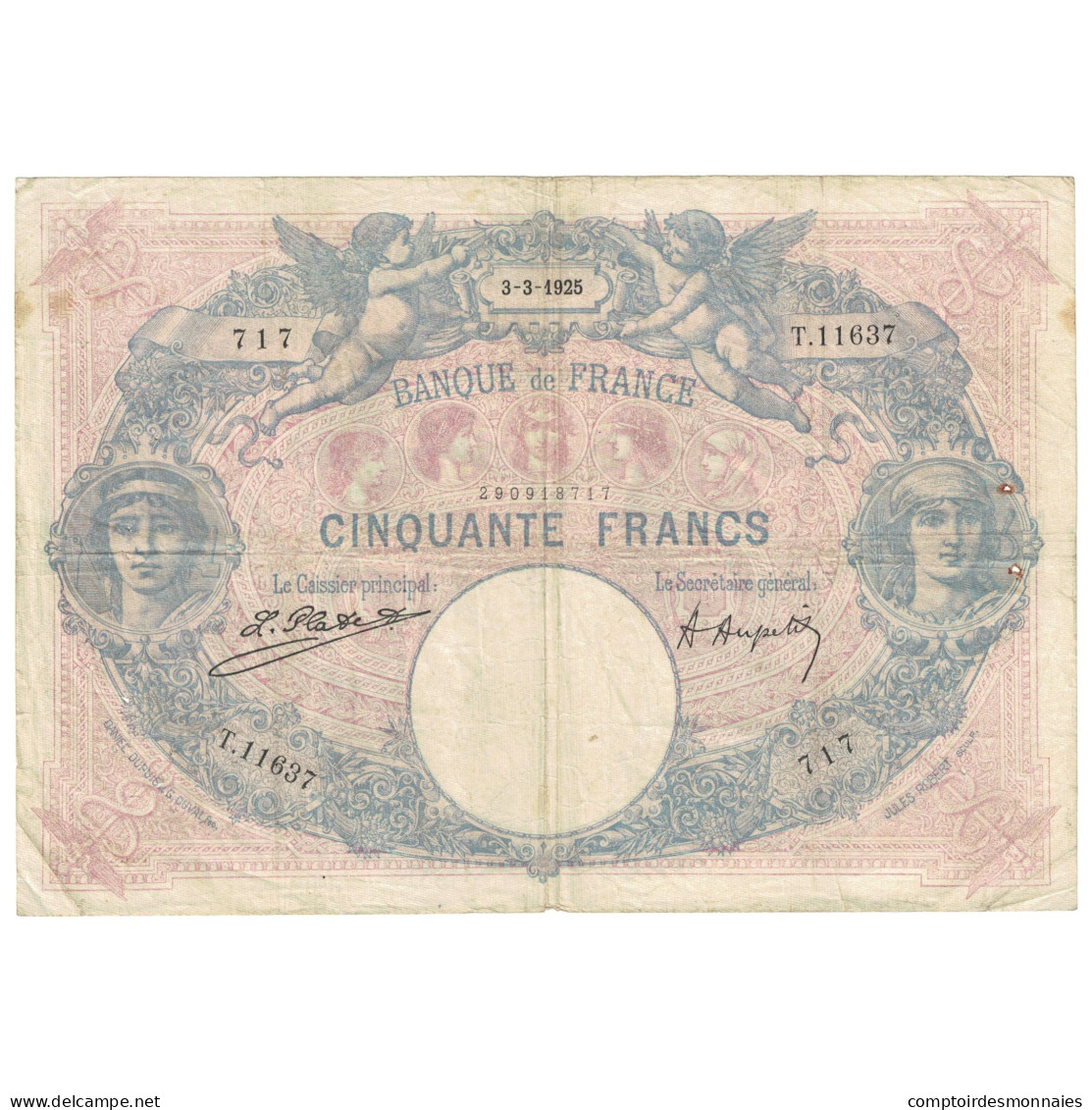 France, 50 Francs, Bleu Et Rose, 1925, T.11637, TB, Fayette:14.38, KM:64g - 50 F 1889-1927 ''Bleu Et Rose''