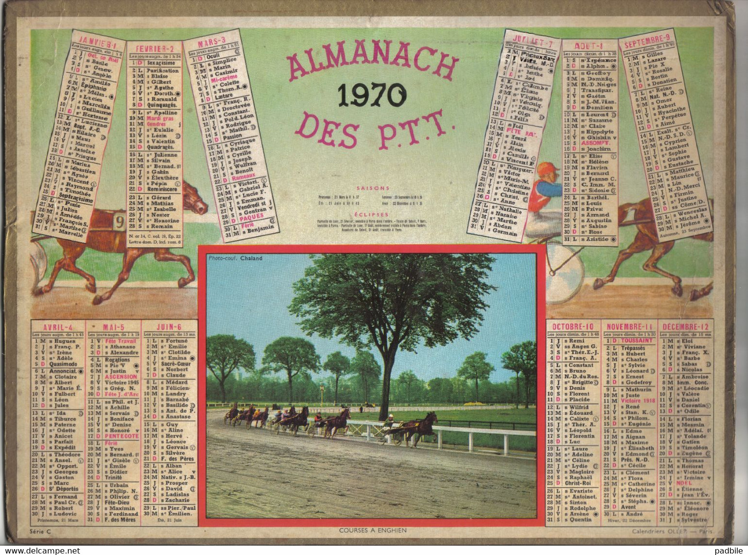 Calendrier Almanach Des P.T.T. 1970  Courses De Chevaux à Enghien - Grand Format : 1961-70