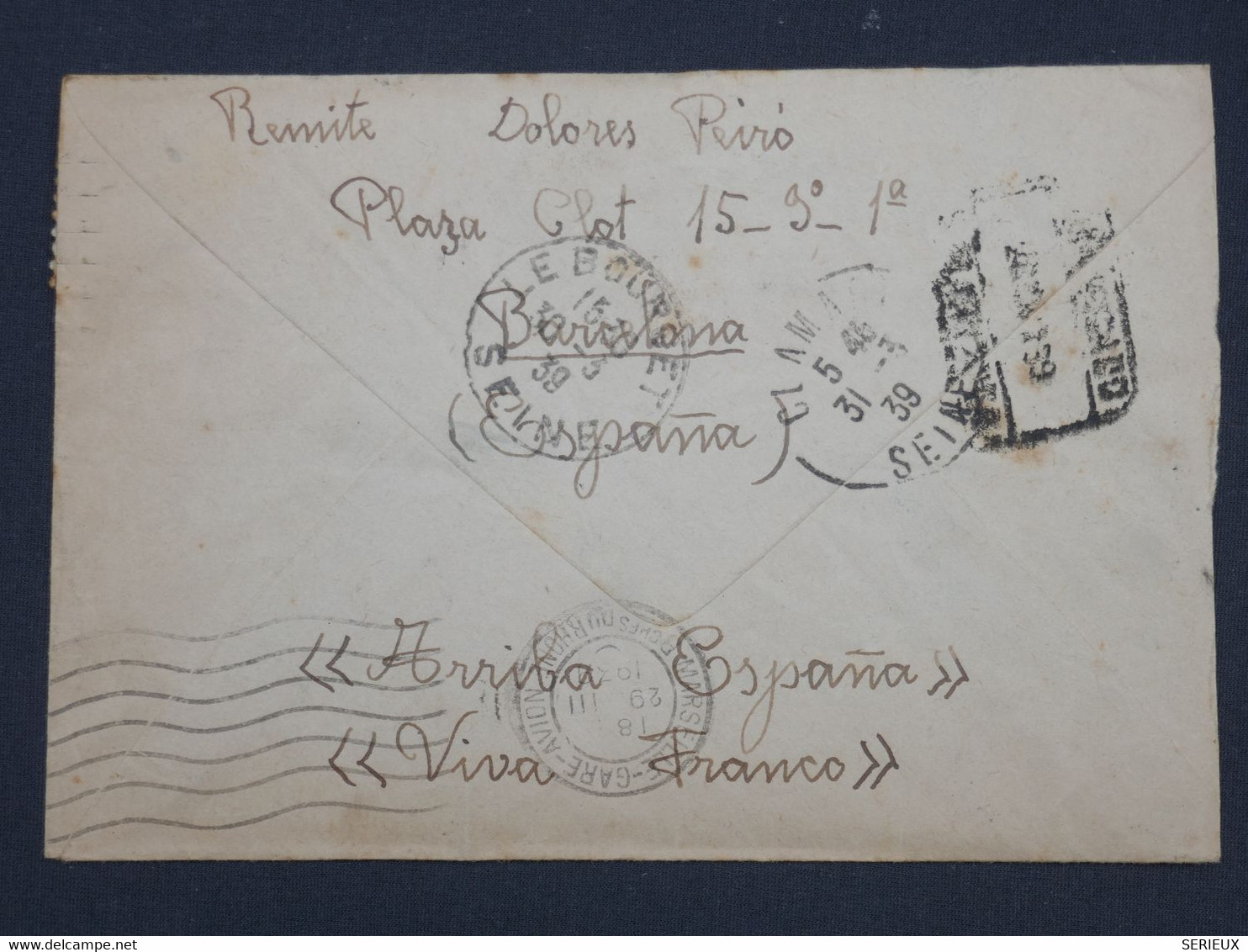 BI 2 ESPANA BELLE LETTRE CENSUREE 1939 BARCELONA A CLAMART FRANCIA + + AFFRANCH. INTERESSANT - Republicans Censor Marks