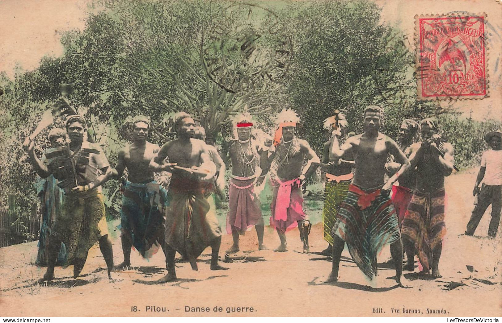 CPA NOUVELLE CALEDONIE - Pilou - Danse De Guerre - Edit Vve Daroux - Colorisé - RARE - Oblit Australienne Sydney - Nouvelle-Calédonie